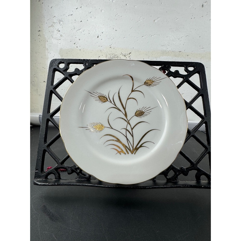Left on China Hand Painted Golden Wheat8 inch Plate Scalloped Gold Trim 20230